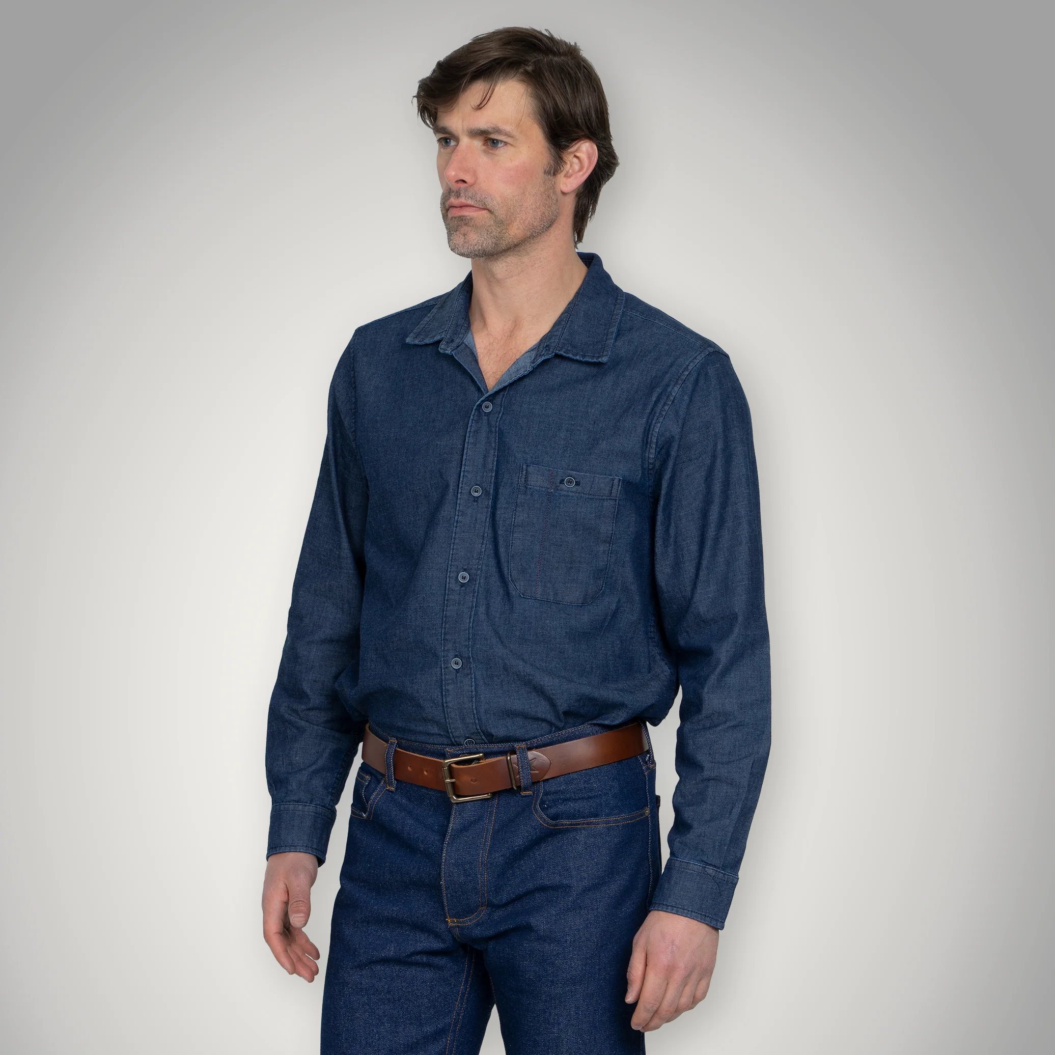 Fitted Chambray Button Up - Dark Wash - Image 3