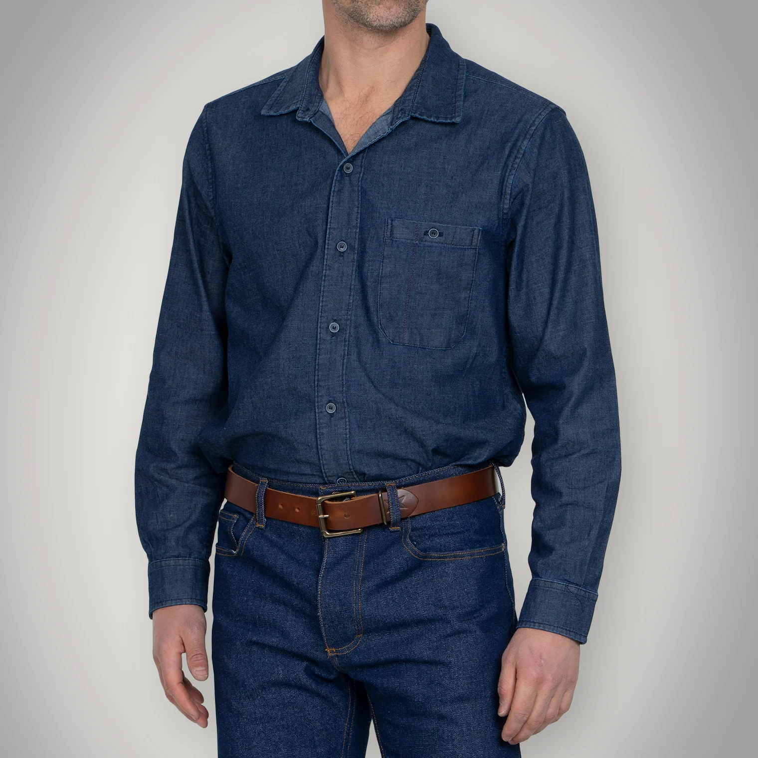 Fitted Chambray Button Up - Dark Wash - Image 4
