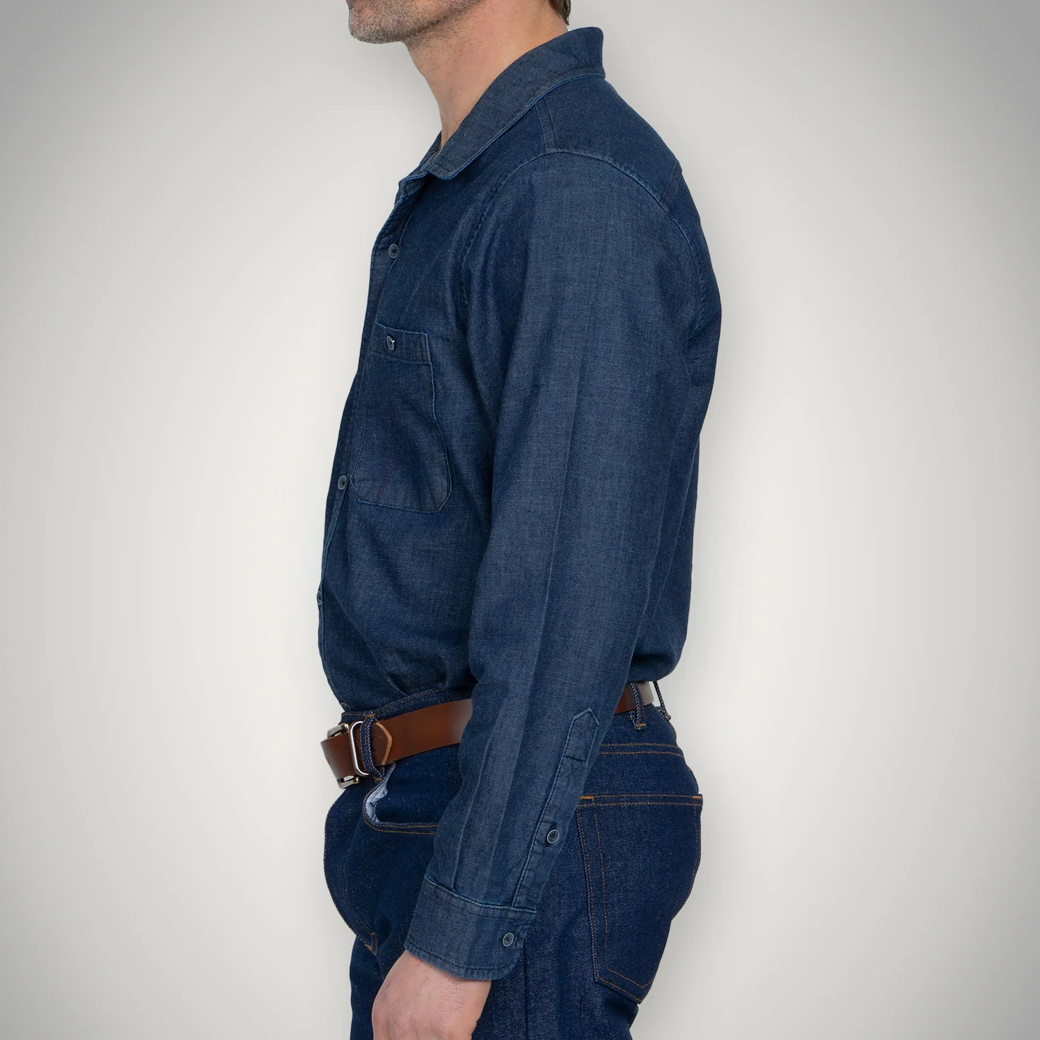 Fitted Chambray Button Up - Dark Wash - Image 5